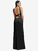 Rear View Thumbnail - Black Framed Bodice Criss Criss Open Back A-Line Maxi Dress