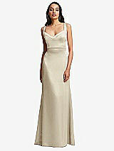 Front View Thumbnail - Champagne Framed Bodice Criss Criss Open Back A-Line Maxi Dress
