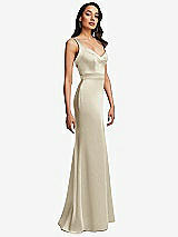 Side View Thumbnail - Champagne Framed Bodice Criss Criss Open Back A-Line Maxi Dress
