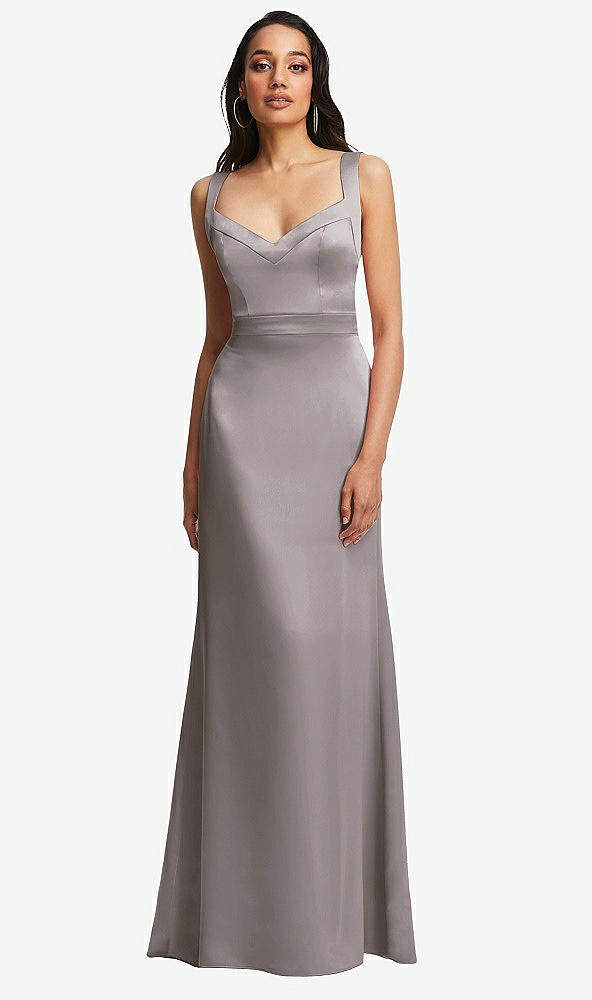 Front View - Cashmere Gray Framed Bodice Criss Criss Open Back A-Line Maxi Dress