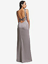 Rear View Thumbnail - Cashmere Gray Framed Bodice Criss Criss Open Back A-Line Maxi Dress