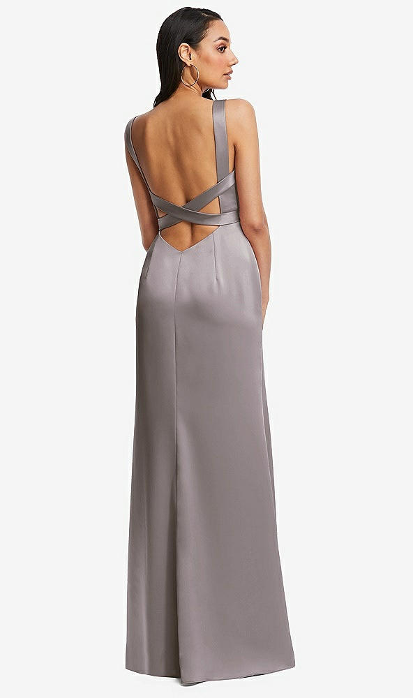 Back View - Cashmere Gray Framed Bodice Criss Criss Open Back A-Line Maxi Dress