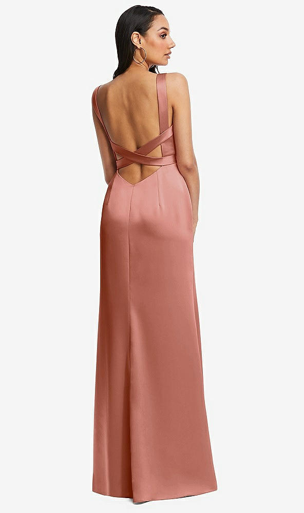 Back View - Desert Rose Framed Bodice Criss Criss Open Back A-Line Maxi Dress