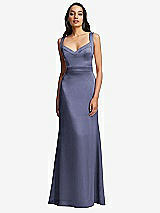Front View Thumbnail - French Blue Framed Bodice Criss Criss Open Back A-Line Maxi Dress