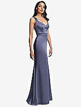 Side View Thumbnail - French Blue Framed Bodice Criss Criss Open Back A-Line Maxi Dress