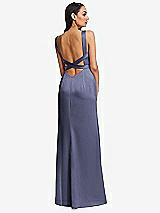Rear View Thumbnail - French Blue Framed Bodice Criss Criss Open Back A-Line Maxi Dress