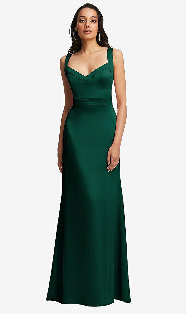 Front View - Hunter Green Framed Bodice Criss Criss Open Back A-Line Maxi Dress