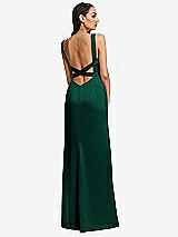 Rear View Thumbnail - Hunter Green Framed Bodice Criss Criss Open Back A-Line Maxi Dress