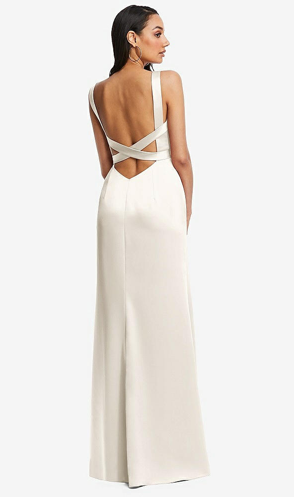 Back View - Ivory Framed Bodice Criss Criss Open Back A-Line Maxi Dress