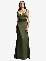Front View Thumbnail - Olive Green Framed Bodice Criss Criss Open Back A-Line Maxi Dress