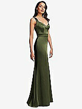 Side View Thumbnail - Olive Green Framed Bodice Criss Criss Open Back A-Line Maxi Dress