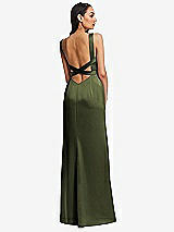 Rear View Thumbnail - Olive Green Framed Bodice Criss Criss Open Back A-Line Maxi Dress