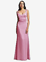 Front View Thumbnail - Powder Pink Framed Bodice Criss Criss Open Back A-Line Maxi Dress