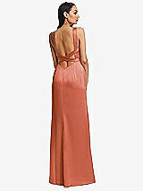 Rear View Thumbnail - Terracotta Copper Framed Bodice Criss Criss Open Back A-Line Maxi Dress