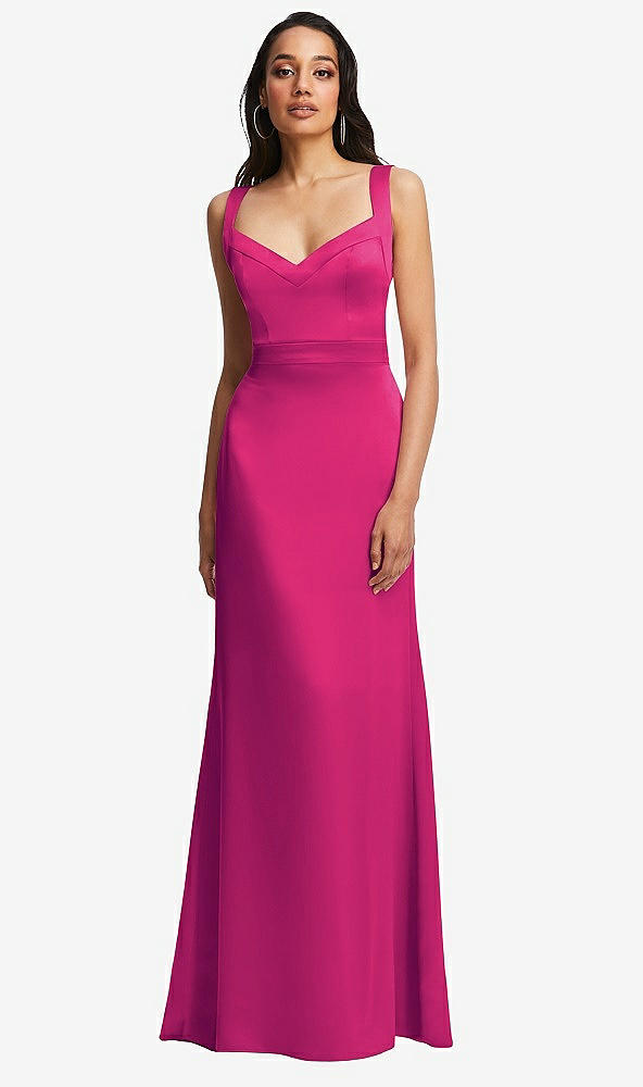 Front View - Think Pink Framed Bodice Criss Criss Open Back A-Line Maxi Dress