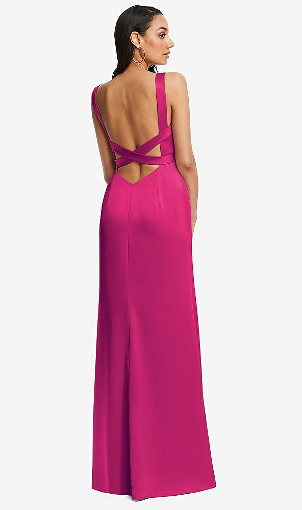 Back View - Think Pink Framed Bodice Criss Criss Open Back A-Line Maxi Dress