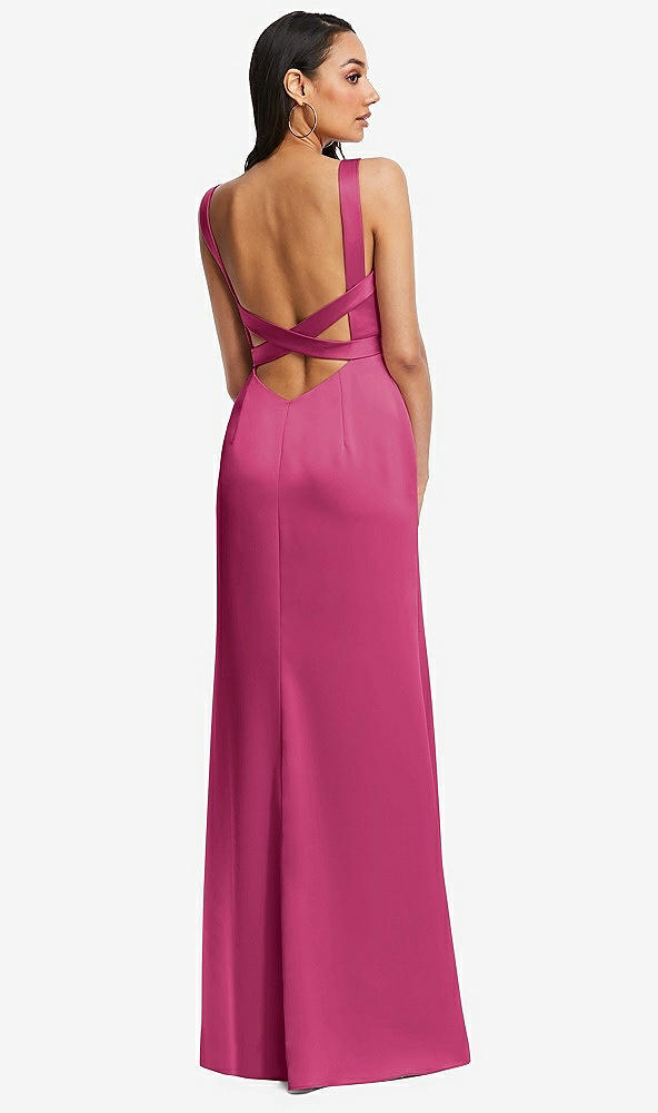 Back View - Tea Rose Framed Bodice Criss Criss Open Back A-Line Maxi Dress