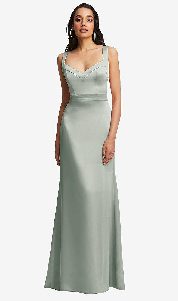 Front View - Willow Green Framed Bodice Criss Criss Open Back A-Line Maxi Dress