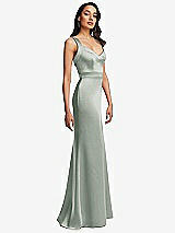 Side View Thumbnail - Willow Green Framed Bodice Criss Criss Open Back A-Line Maxi Dress