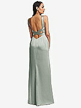 Rear View Thumbnail - Willow Green Framed Bodice Criss Criss Open Back A-Line Maxi Dress