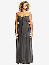 Front View Thumbnail - Caviar Gray Strapless Empire Waist Cutout Maxi Dress with Covered Button Detail