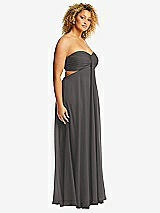 Side View Thumbnail - Caviar Gray Strapless Empire Waist Cutout Maxi Dress with Covered Button Detail