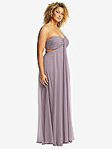 Side View Thumbnail - Lilac Dusk Strapless Empire Waist Cutout Maxi Dress with Covered Button Detail
