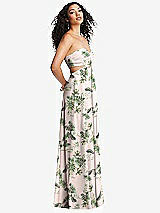 Alt View 1 Thumbnail - Palm Beach Print Strapless Empire Waist Cutout Maxi Dress with Covered Button Detail