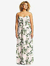 Front View Thumbnail - Palm Beach Print Strapless Empire Waist Cutout Maxi Dress with Covered Button Detail