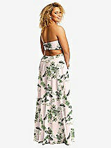 Rear View Thumbnail - Palm Beach Print Strapless Empire Waist Cutout Maxi Dress with Covered Button Detail