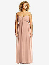 Front View Thumbnail - Pale Peach Strapless Empire Waist Cutout Maxi Dress with Covered Button Detail