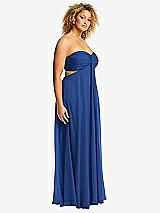 Side View Thumbnail - Classic Blue Strapless Empire Waist Cutout Maxi Dress with Covered Button Detail