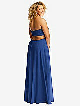 Rear View Thumbnail - Classic Blue Strapless Empire Waist Cutout Maxi Dress with Covered Button Detail