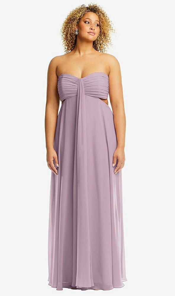 Front View - Suede Rose Strapless Empire Waist Cutout Maxi Dress with Covered Button Detail