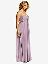 Side View Thumbnail - Suede Rose Strapless Empire Waist Cutout Maxi Dress with Covered Button Detail