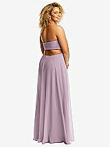 Rear View Thumbnail - Suede Rose Strapless Empire Waist Cutout Maxi Dress with Covered Button Detail