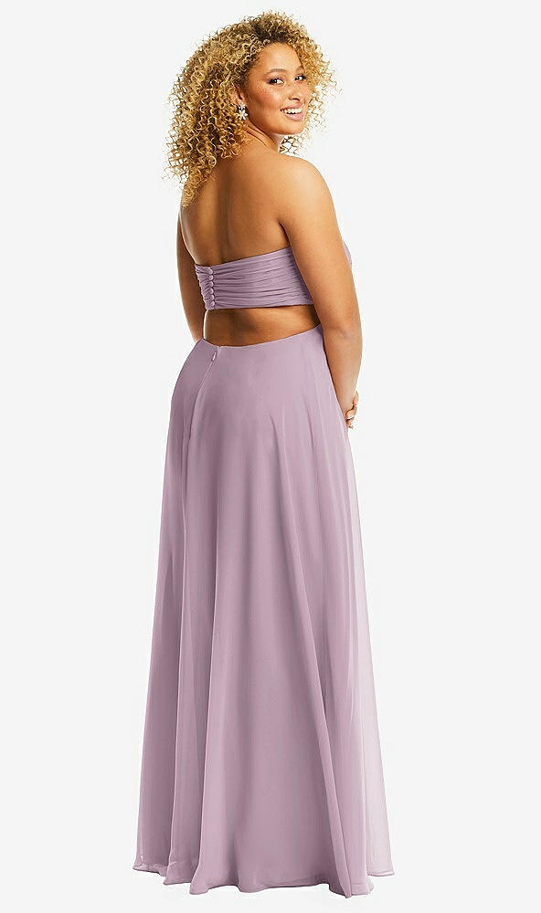Back View - Suede Rose Strapless Empire Waist Cutout Maxi Dress with Covered Button Detail