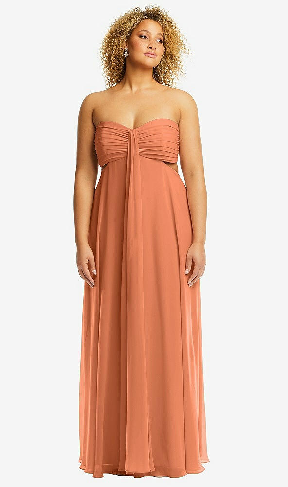 Front View - Sweet Melon Strapless Empire Waist Cutout Maxi Dress with Covered Button Detail