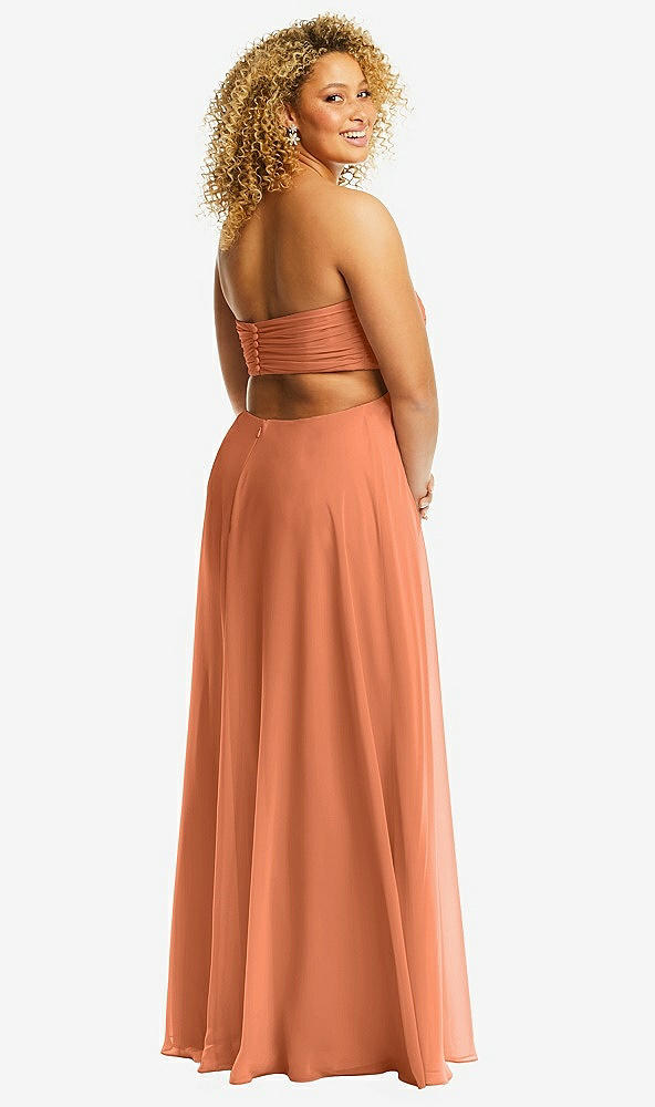 Back View - Sweet Melon Strapless Empire Waist Cutout Maxi Dress with Covered Button Detail