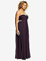 Side View Thumbnail - Aubergine Strapless Empire Waist Cutout Maxi Dress with Covered Button Detail