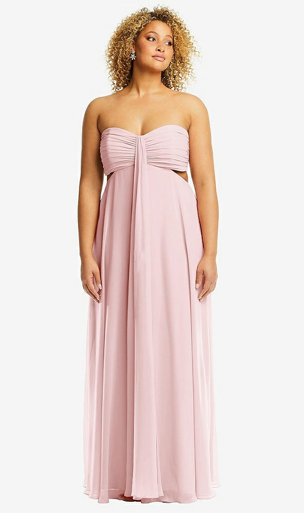 Front View - Ballet Pink Strapless Empire Waist Cutout Maxi Dress with Covered Button Detail