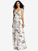 Alt View 2 Thumbnail - Butterfly Botanica Ivory Strapless Empire Waist Cutout Maxi Dress with Covered Button Detail