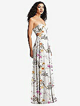Alt View 3 Thumbnail - Butterfly Botanica Ivory Strapless Empire Waist Cutout Maxi Dress with Covered Button Detail