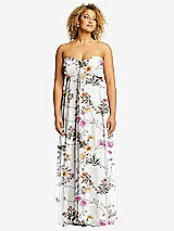 Front View Thumbnail - Butterfly Botanica Ivory Strapless Empire Waist Cutout Maxi Dress with Covered Button Detail