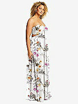 Side View Thumbnail - Butterfly Botanica Ivory Strapless Empire Waist Cutout Maxi Dress with Covered Button Detail