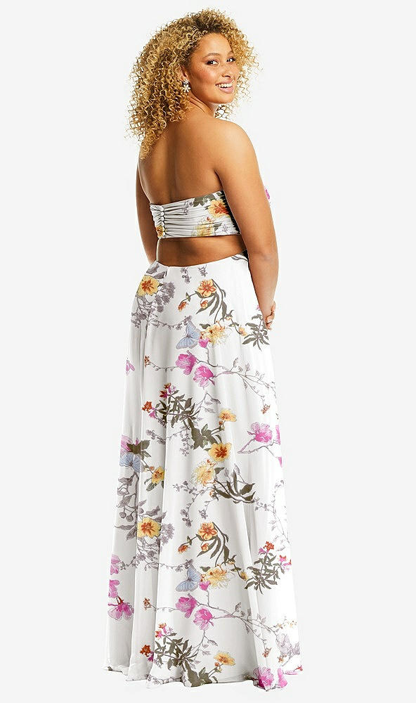 Back View - Butterfly Botanica Ivory Strapless Empire Waist Cutout Maxi Dress with Covered Button Detail