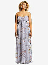 Front View Thumbnail - Butterfly Botanica Silver Dove Strapless Empire Waist Cutout Maxi Dress with Covered Button Detail