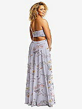 Rear View Thumbnail - Butterfly Botanica Silver Dove Strapless Empire Waist Cutout Maxi Dress with Covered Button Detail