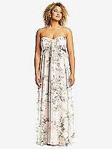Front View Thumbnail - Blush Garden Strapless Empire Waist Cutout Maxi Dress with Covered Button Detail