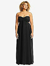 Front View Thumbnail - Black Strapless Empire Waist Cutout Maxi Dress with Covered Button Detail